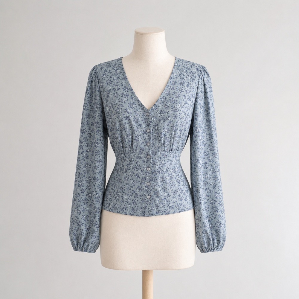 Levi's Dolores Long Sleeve Blouse Women M Blue Floral Tie Back NWT